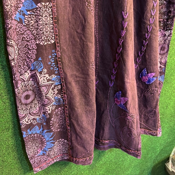 174 NWT Purple Hippie Handmade Floral Embroidered W/Leg Boho Trouser Crop Pant - Picture 4 of 15